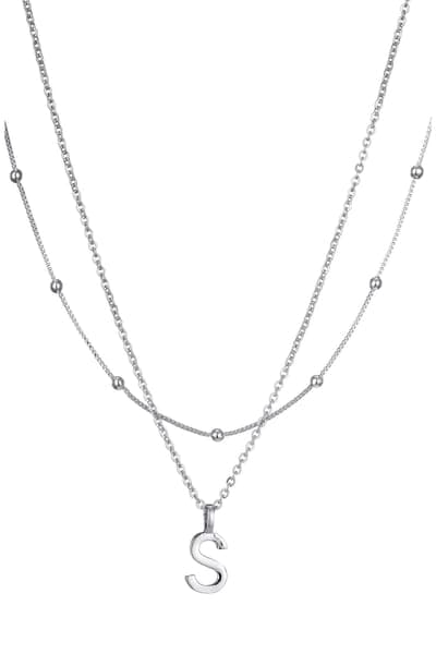 Adornia Initial Pendant Layered Chain Necklace (SILVER-E / SILVER-F / SILVER-A / SILVER-B / SILVER-C / SILVER-D / SILVER 20