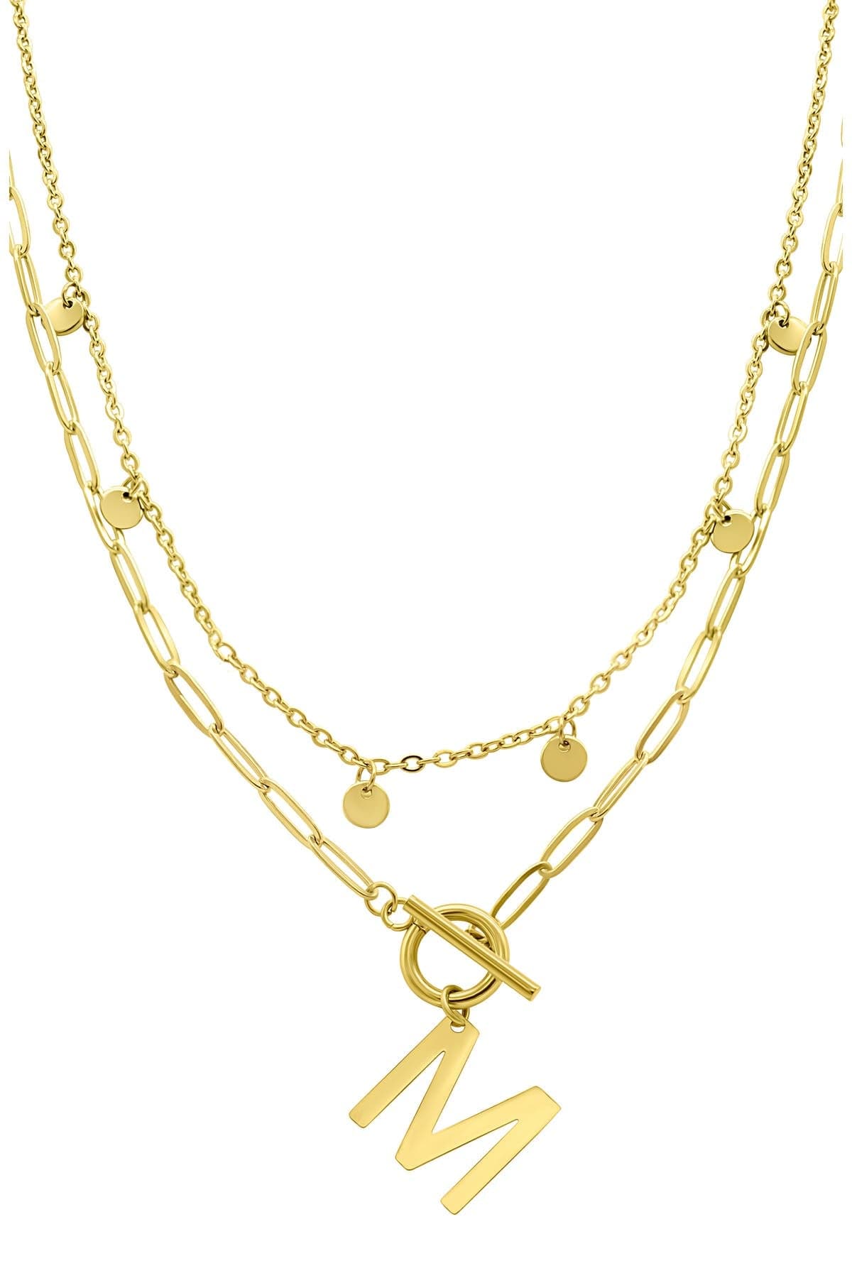Adornia Initial Pendant Layered Chain Necklace (GOLD-M / GOLD-N / GOLD-A / GOLD-B / GOLD-C / GOLD-D / GOLD-E / GOLD-F /