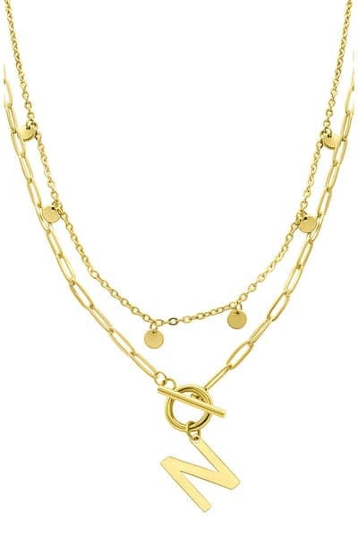 Adornia Initial Pendant Layered Chain Necklace (GOLD-M / GOLD-N / GOLD-A / GOLD-B / GOLD-C / GOLD-D / GOLD-E / GOLD-F / 2