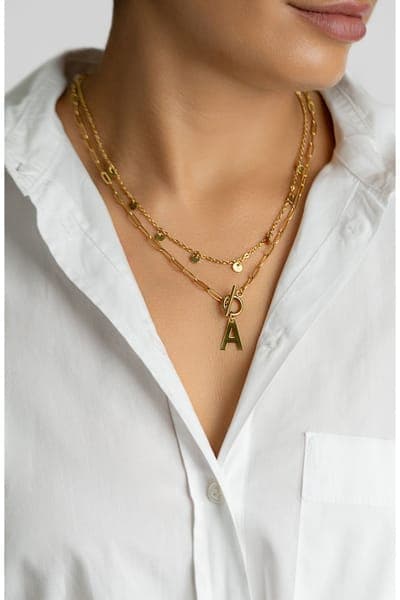 Adornia Initial Pendant Layered Chain Necklace (GOLD-M / GOLD-N / GOLD-A / GOLD-B / GOLD-C / GOLD-D / GOLD-E / GOLD-F / 4