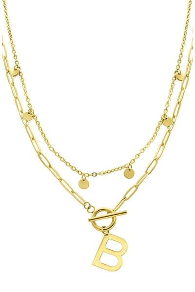 Adornia Initial Pendant Layered Chain Necklace (GOLD-M / GOLD-N / GOLD-A / GOLD-B / GOLD-C / GOLD-D / GOLD-E / GOLD-F / 5