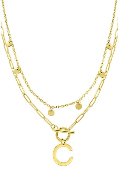 Adornia Initial Pendant Layered Chain Necklace (GOLD-M / GOLD-N / GOLD-A / GOLD-B / GOLD-C / GOLD-D / GOLD-E / GOLD-F / 6