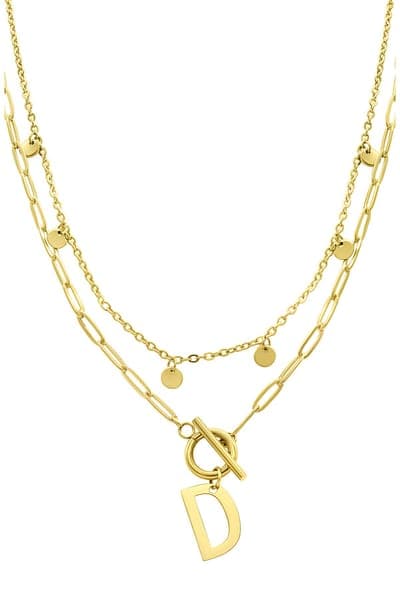 Adornia Initial Pendant Layered Chain Necklace (GOLD-M / GOLD-N / GOLD-A / GOLD-B / GOLD-C / GOLD-D / GOLD-E / GOLD-F / 7