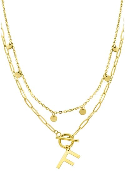 Adornia Initial Pendant Layered Chain Necklace (GOLD-M / GOLD-N / GOLD-A / GOLD-B / GOLD-C / GOLD-D / GOLD-E / GOLD-F / 9