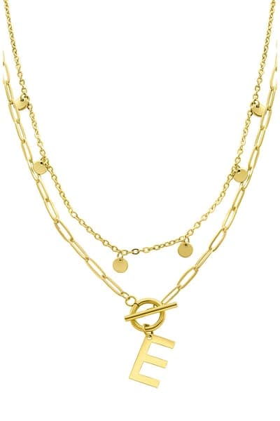 Adornia Initial Pendant Layered Chain Necklace (GOLD-M / GOLD-N / GOLD-A / GOLD-B / GOLD-C / GOLD-D / GOLD-E / GOLD-F / 8