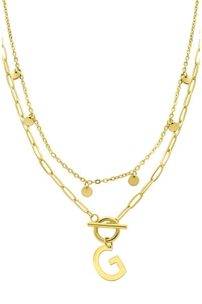 Adornia Initial Pendant Layered Chain Necklace (GOLD-M / GOLD-N / GOLD-A / GOLD-B / GOLD-C / GOLD-D / GOLD-E / GOLD-F / 10