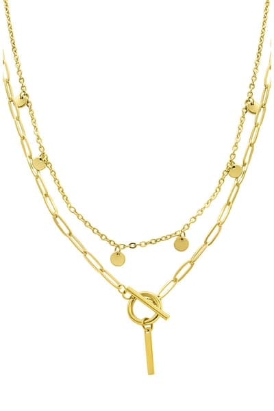 Adornia Initial Pendant Layered Chain Necklace (GOLD-M / GOLD-N / GOLD-A / GOLD-B / GOLD-C / GOLD-D / GOLD-E / GOLD-F / 12
