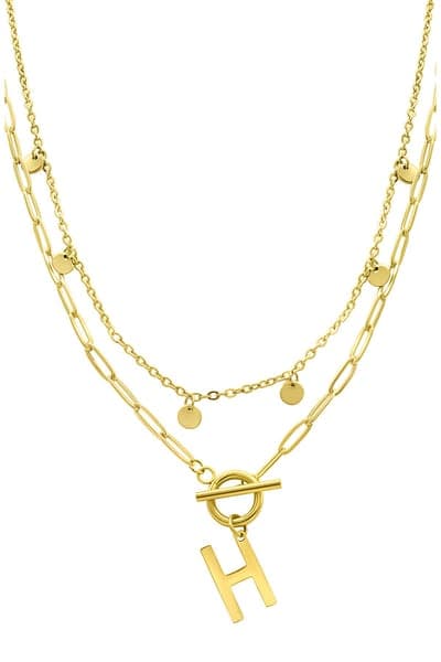 Adornia Initial Pendant Layered Chain Necklace (GOLD-M / GOLD-N / GOLD-A / GOLD-B / GOLD-C / GOLD-D / GOLD-E / GOLD-F / 11