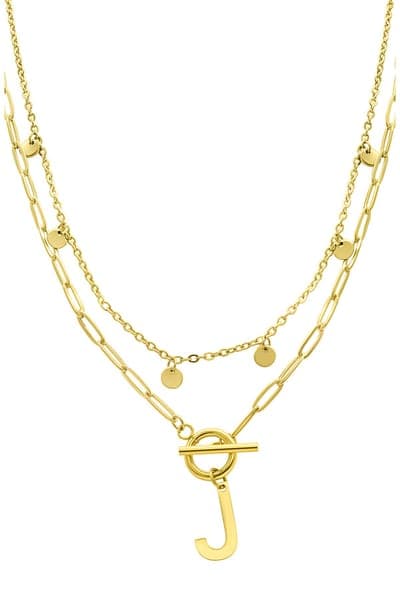 Adornia Initial Pendant Layered Chain Necklace (GOLD-M / GOLD-N / GOLD-A / GOLD-B / GOLD-C / GOLD-D / GOLD-E / GOLD-F / 13