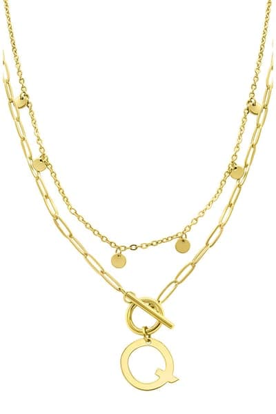 Adornia Initial Pendant Layered Chain Necklace (GOLD-M / GOLD-N / GOLD-A / GOLD-B / GOLD-C / GOLD-D / GOLD-E / GOLD-F / 18