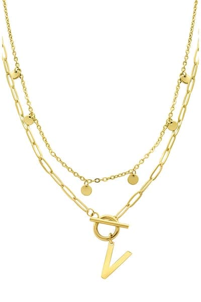 Adornia Initial Pendant Layered Chain Necklace (GOLD-M / GOLD-N / GOLD-A / GOLD-B / GOLD-C / GOLD-D / GOLD-E / GOLD-F / 23