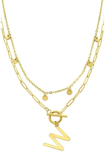 Adornia Initial Pendant Layered Chain Necklace (GOLD-M / GOLD-N / GOLD-A / GOLD-B / GOLD-C / GOLD-D / GOLD-E / GOLD-F / 24
