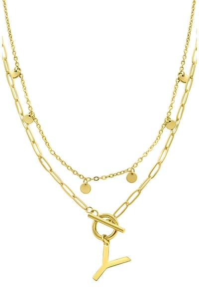 Adornia Initial Pendant Layered Chain Necklace (GOLD-M / GOLD-N / GOLD-A / GOLD-B / GOLD-C / GOLD-D / GOLD-E / GOLD-F / 26