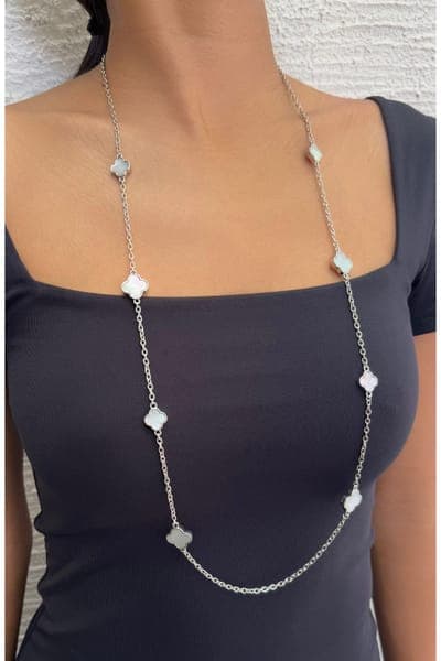 Adornia Mother of Pearl Clover Station Necklace 3
