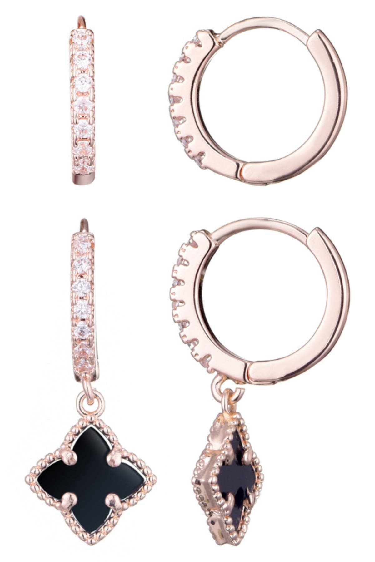 Adornia Set of 2 Cubic Zirconia Huggie Hoop & Clover Drop Earrings