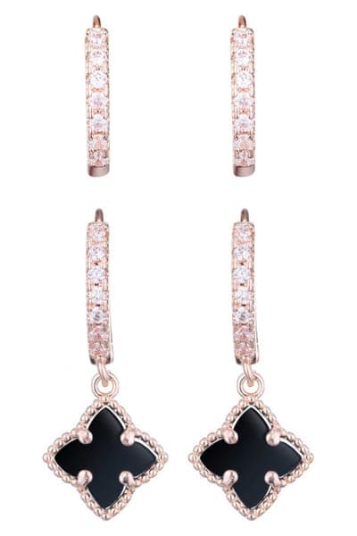 Adornia Set of 2 Cubic Zirconia Huggie Hoop & Clover Drop Earrings 2