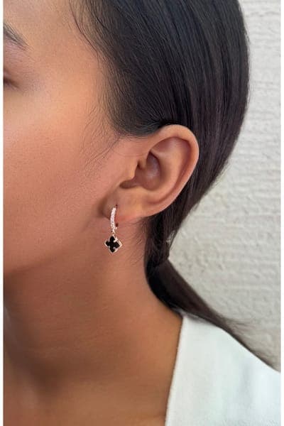 Adornia Set of 2 Cubic Zirconia Huggie Hoop & Clover Drop Earrings 4