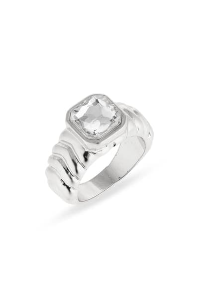 NORDSTROM RACK Crystal Ribbed Signet Ring 1