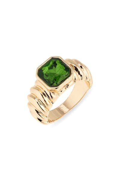 NORDSTROM RACK Crystal Ribbed Signet Ring 3