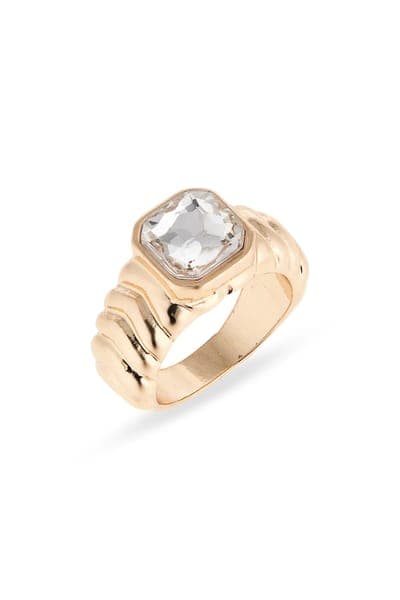 NORDSTROM RACK Crystal Ribbed Signet Ring 5