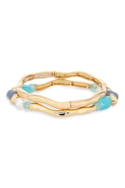 NORDSTROM RACK Set of 2 Faux Pearl Beaded Molten Stretch Bracelets 1