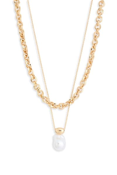 NORDSTROM RACK Faux Pearl Pendant Layered Necklace 1