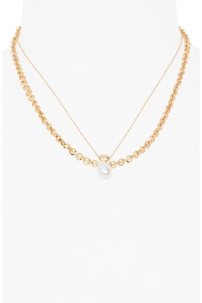 NORDSTROM RACK Faux Pearl Pendant Layered Necklace 2