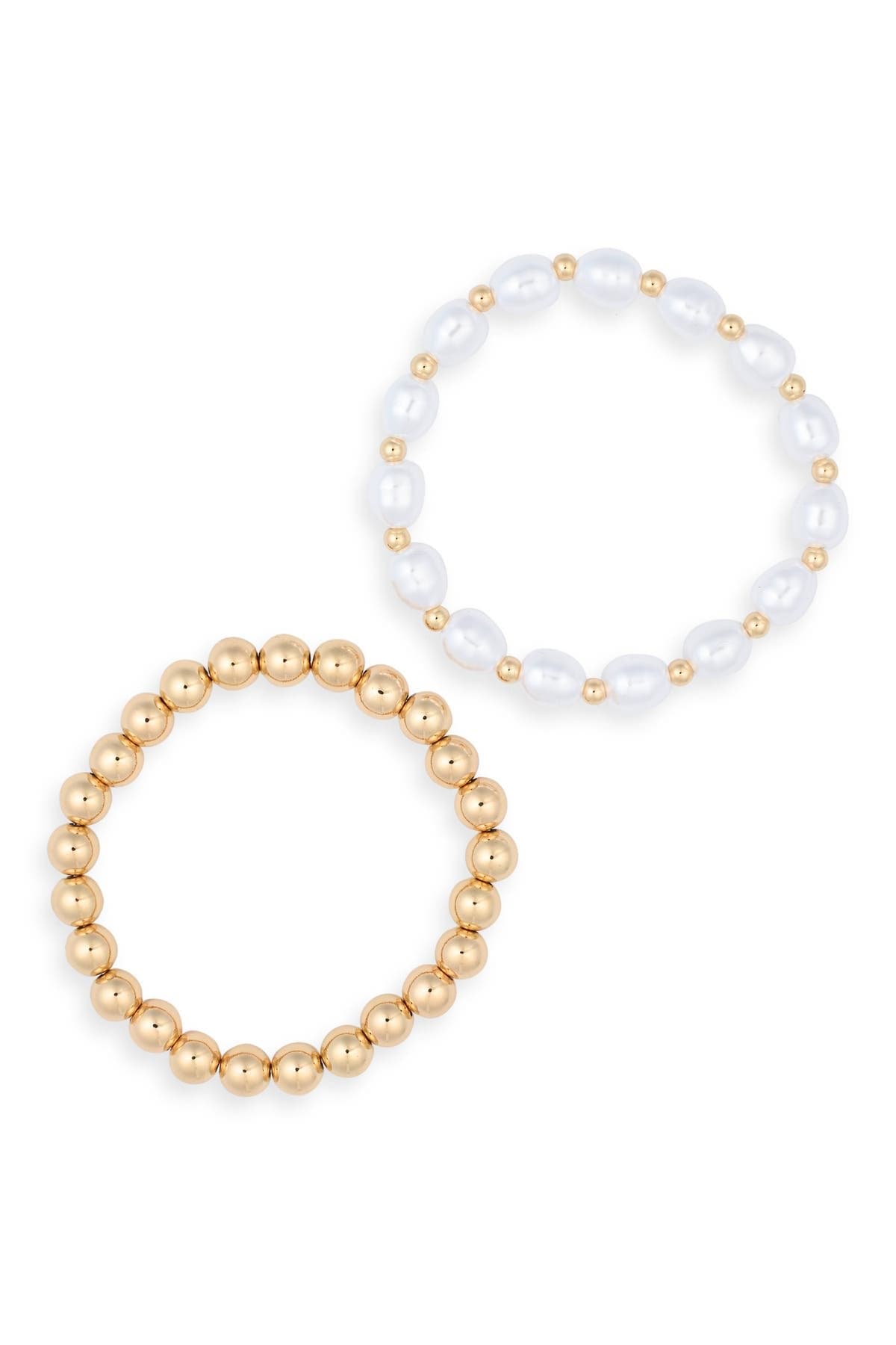 NORDSTROM RACK Set of 2 Imitation Pearl & Beaded Stretch Bracelets
