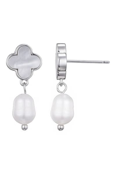 Adornia Mother-of-Pearl Clover & Faux Pearl Earrings 2