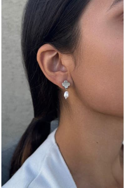 Adornia Mother-of-Pearl Clover & Faux Pearl Earrings 3
