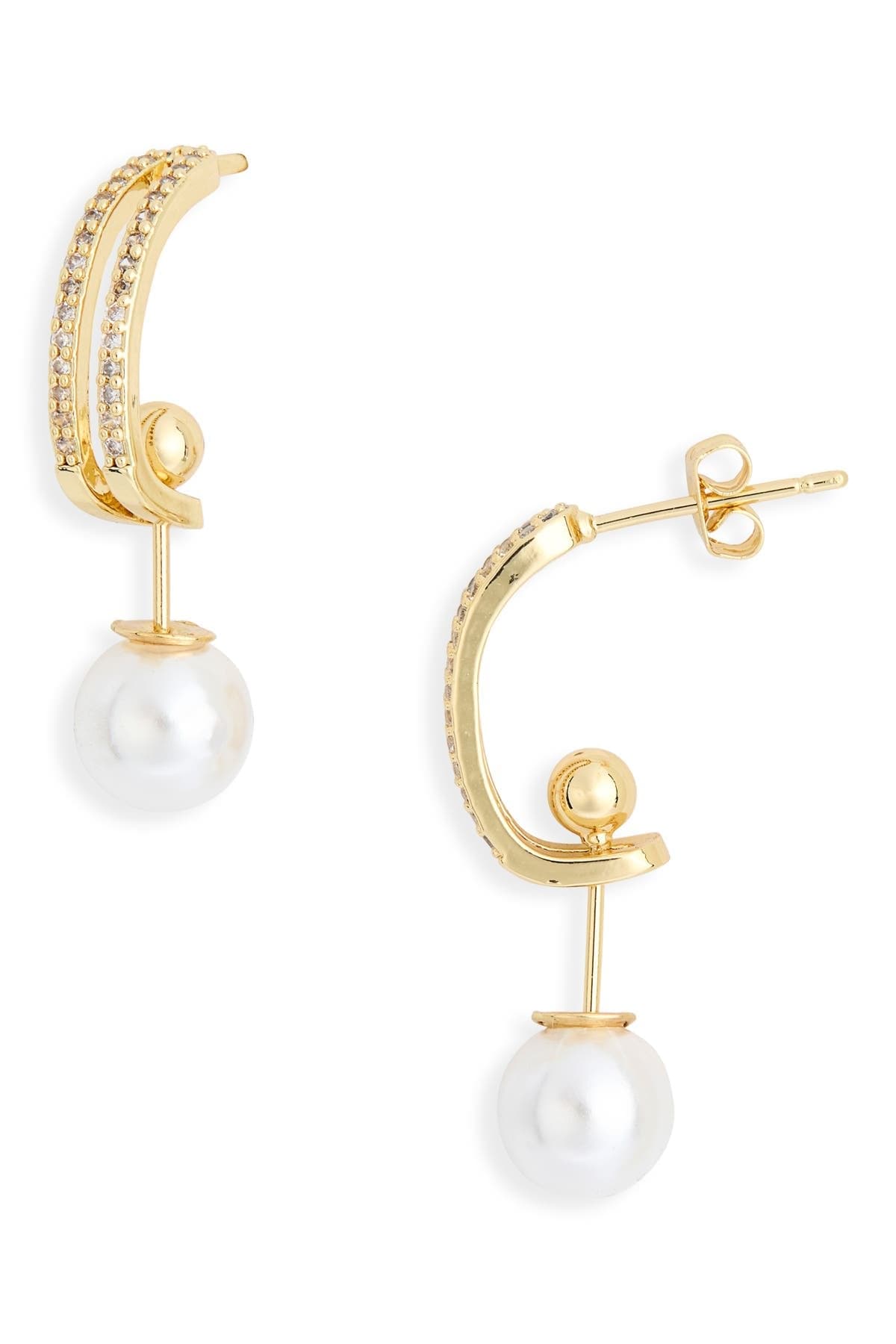 NORDSTROM RACK Cubic Zirconia Faux Pearl Drop Hoop Earrings