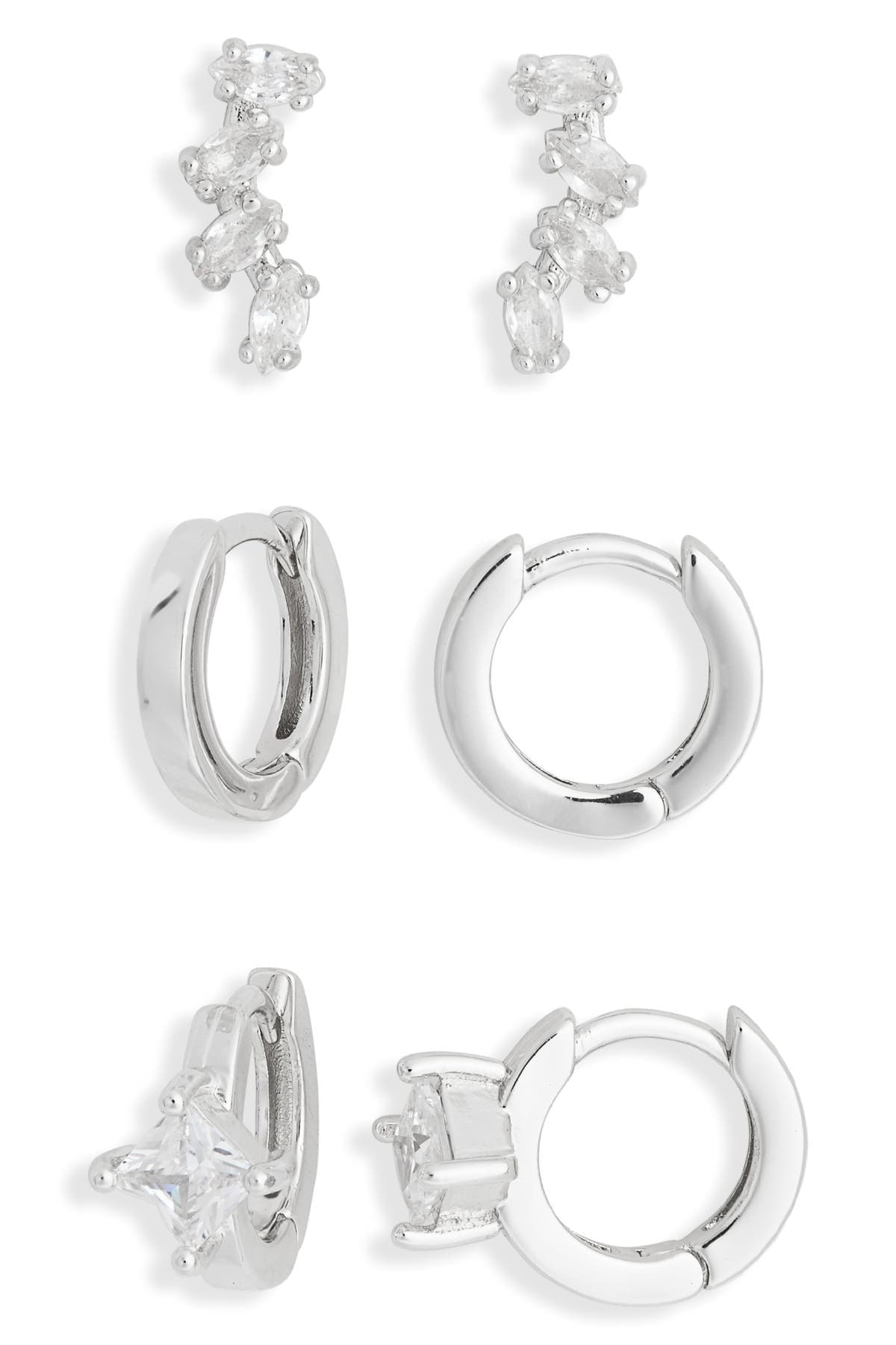 NORDSTROM RACK Set of 3 Cubic Zirconia Ear Crawler & Huggie Hoop Earrings