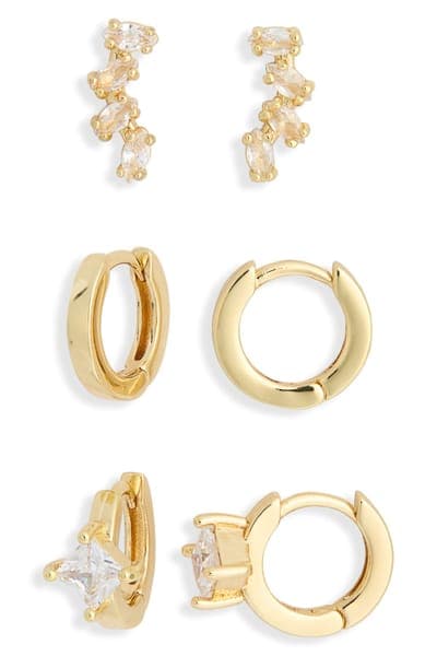 NORDSTROM RACK Set of 3 Cubic Zirconia Ear Crawler & Huggie Hoop Earrings 3