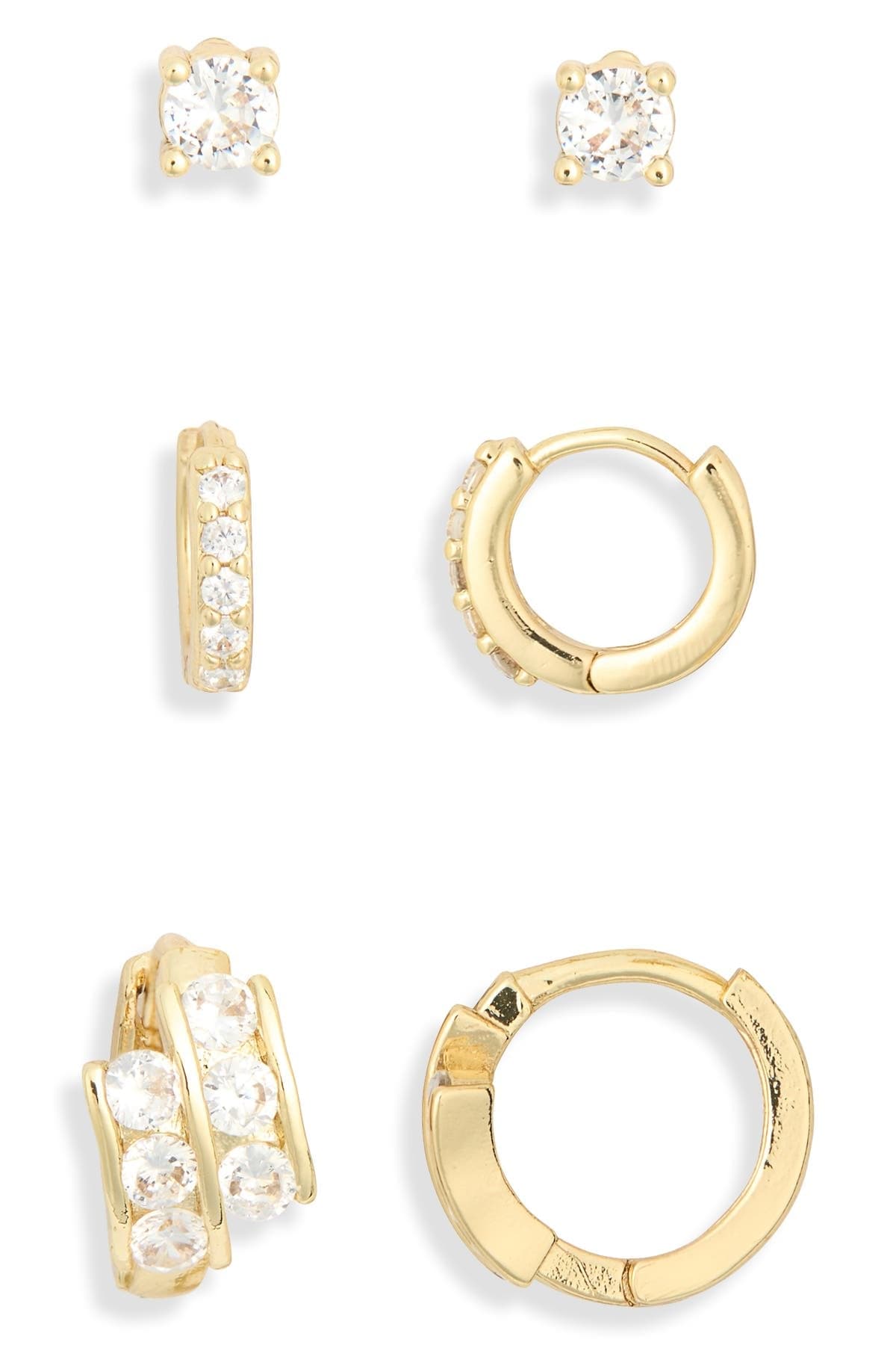 NORDSTROM RACK Set of 3 Cubic Zirconia Stud & Huggie Hoop Earrings