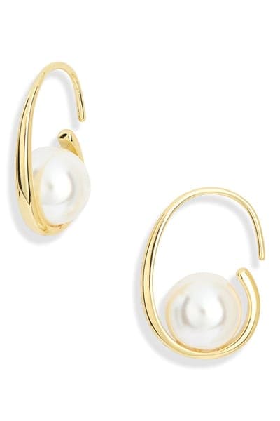 NORDSTROM RACK Demi-Fine Imitation Pearl J Hoop Earrings 1