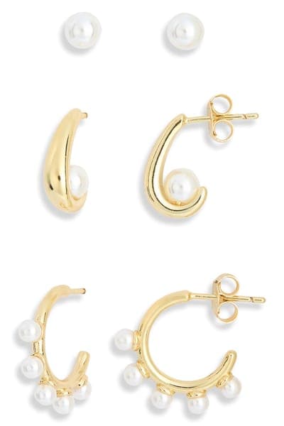 NORDSTROM RACK 3-Pack Demi Fine Faux Pearl Earrings 1