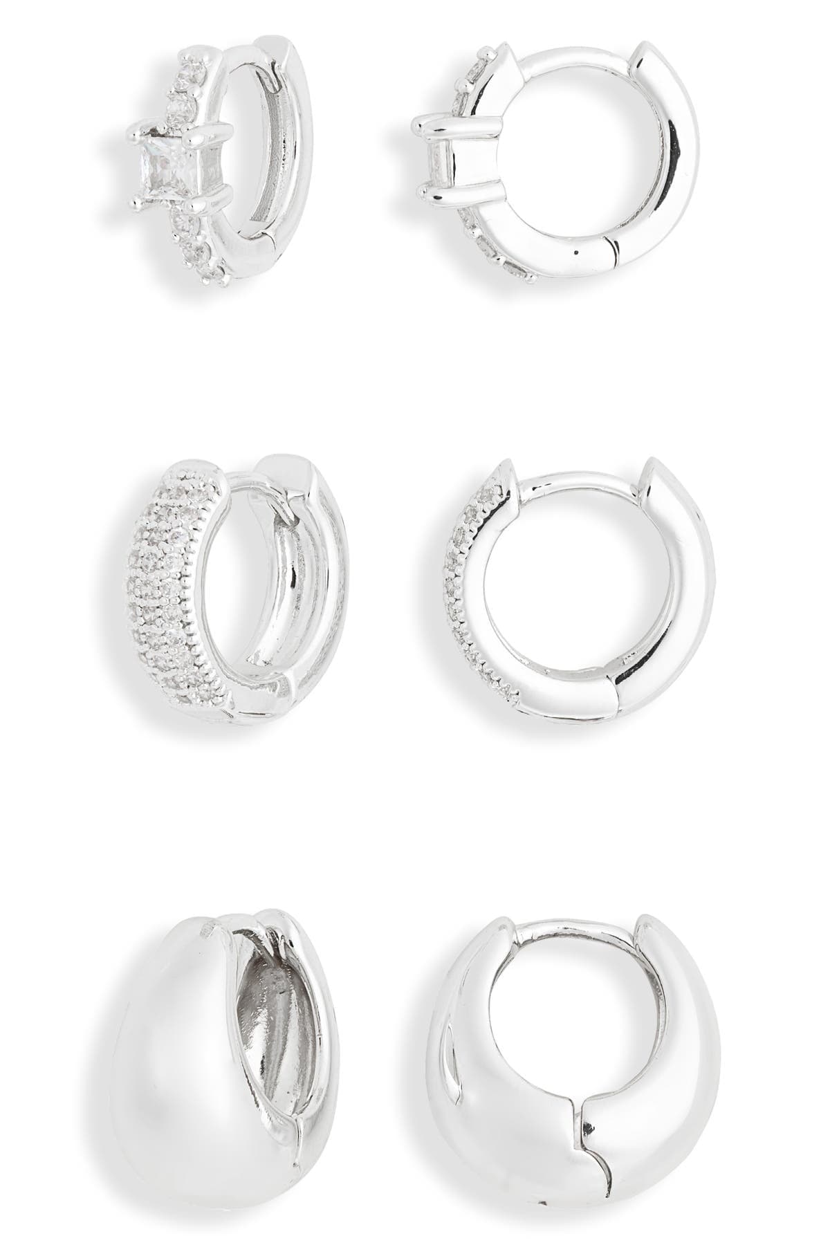 NORDSTROM RACK 3-Pack Mixed CZ Huggie Hoop Earrings