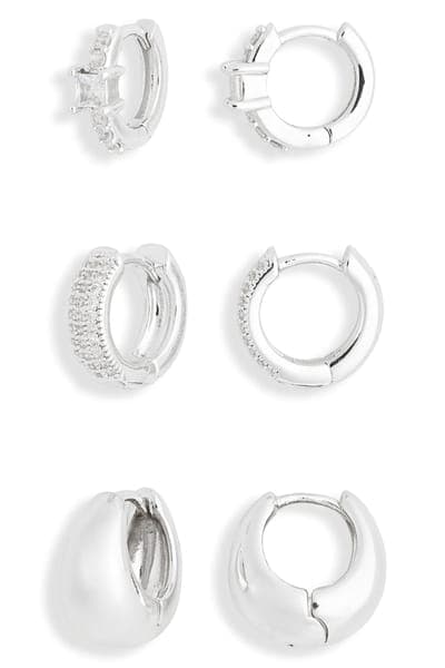 NORDSTROM RACK 3-Pack Mixed CZ Huggie Hoop Earrings 1