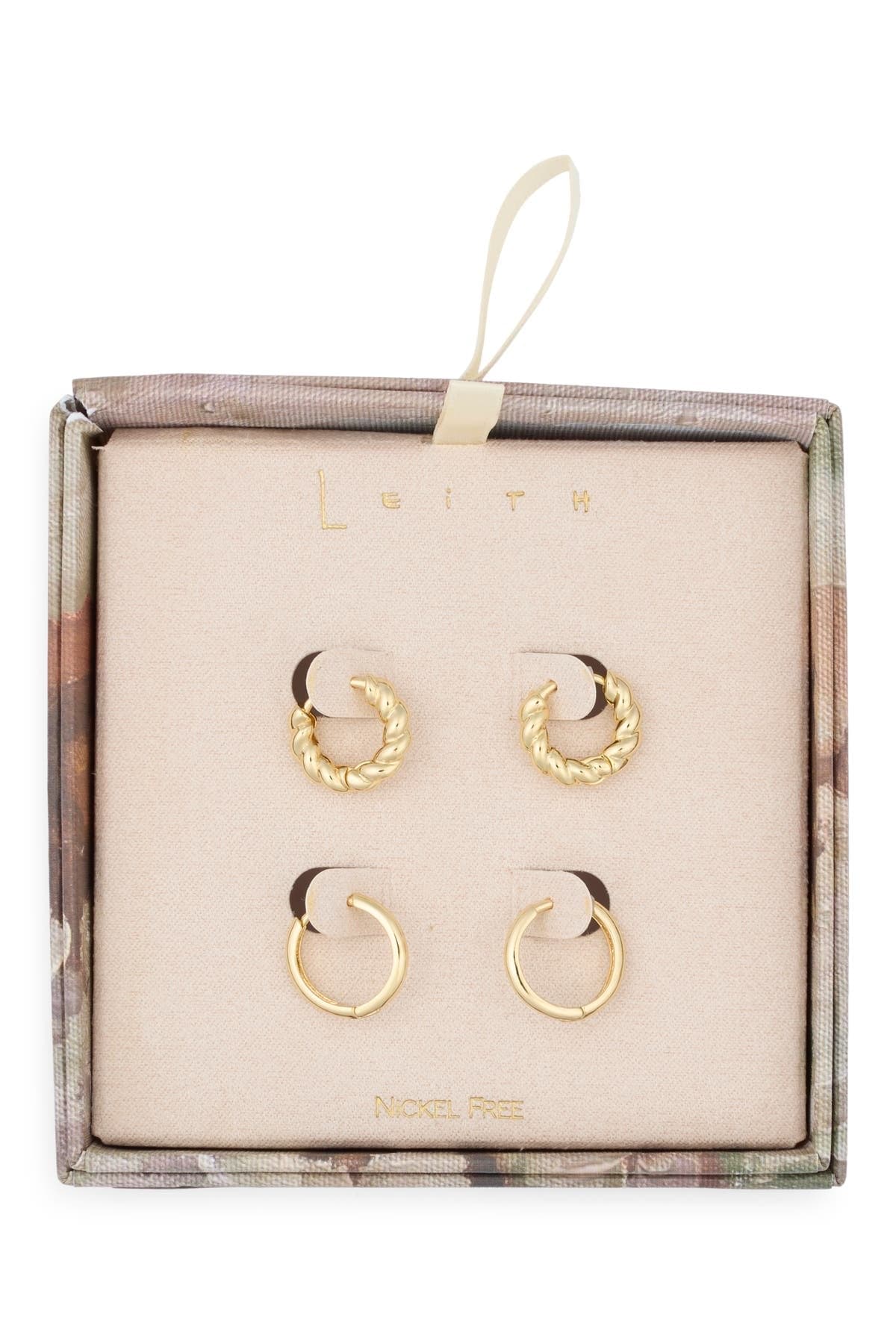 Leith Set of 2 Twisted & Smooth Huggie Hoop Earrings