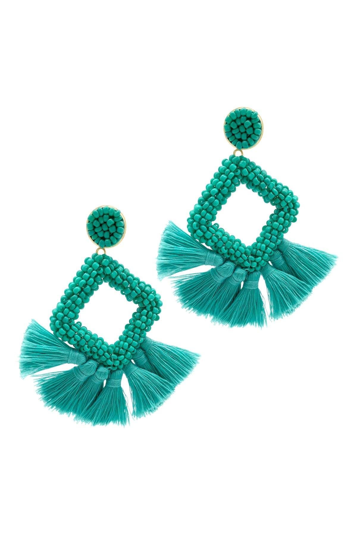 Adornia Beaded Square Fringe Drop Earrings