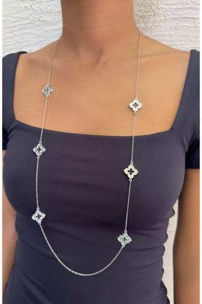 Adornia Clover Station Necklace (SILVER) 3