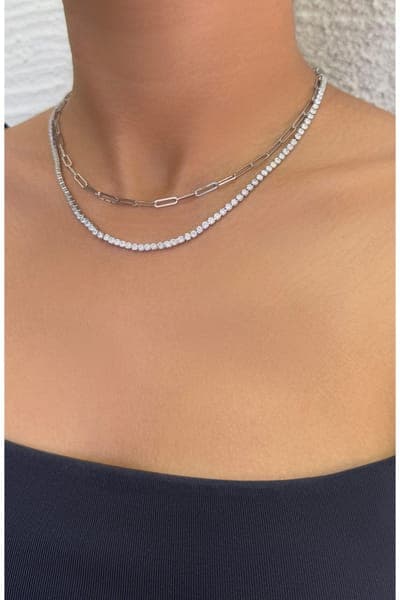 Adornia Set of 2 Paper Clip & Tennis Necklaces 3