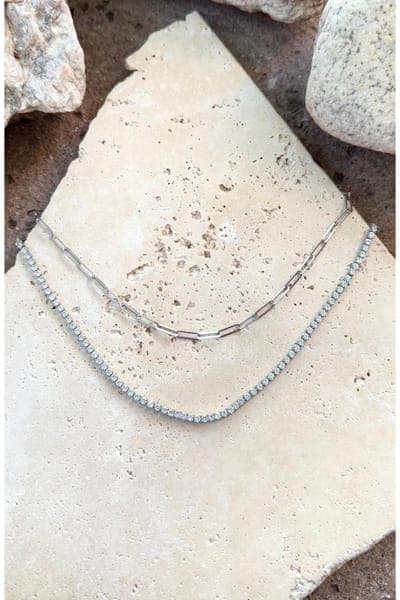 Adornia Set of 2 Paper Clip & Tennis Necklaces 4