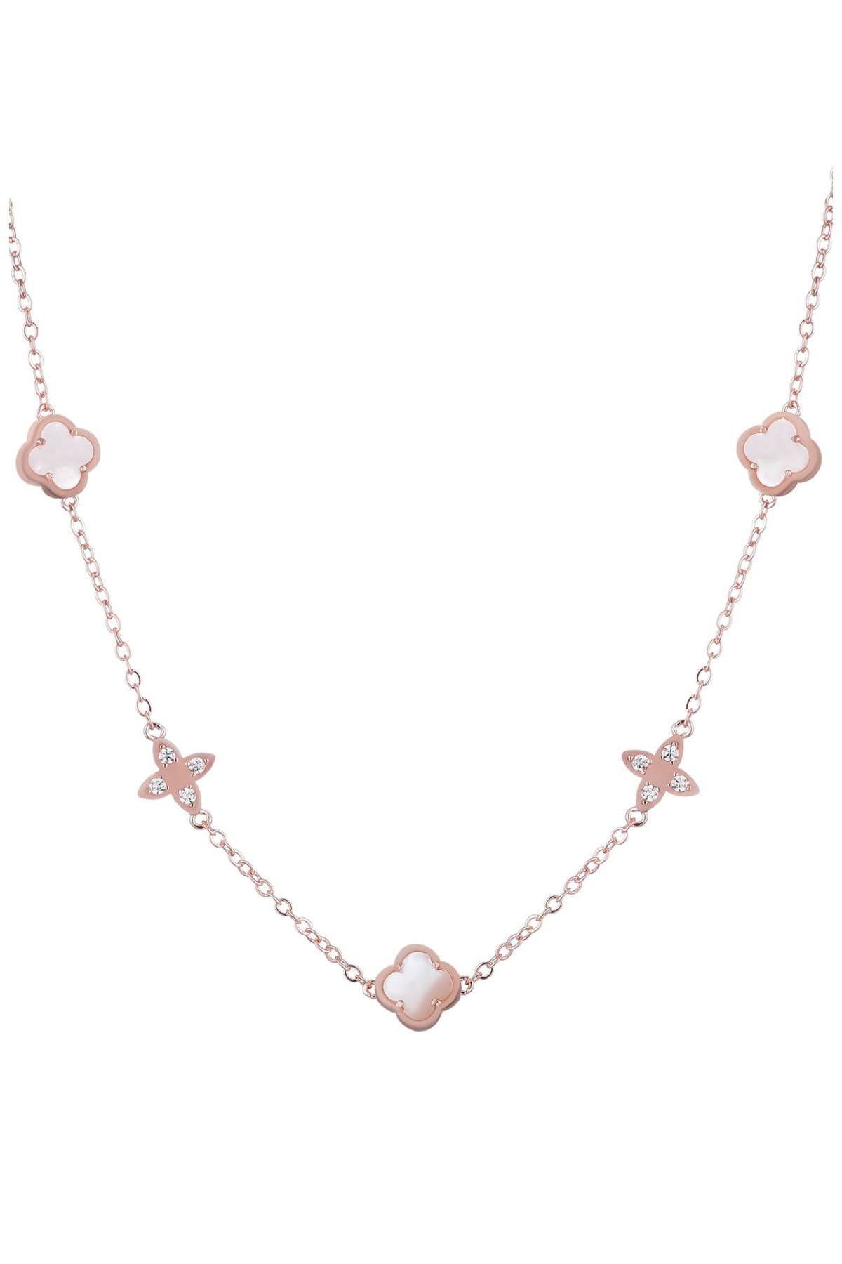Adornia 14K Rose Gold Plated Mother-of-Pearl Clover Station Necklace