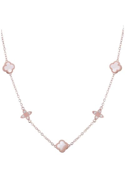 Adornia 14K Rose Gold Plated Mother-of-Pearl Clover Station Necklace 1