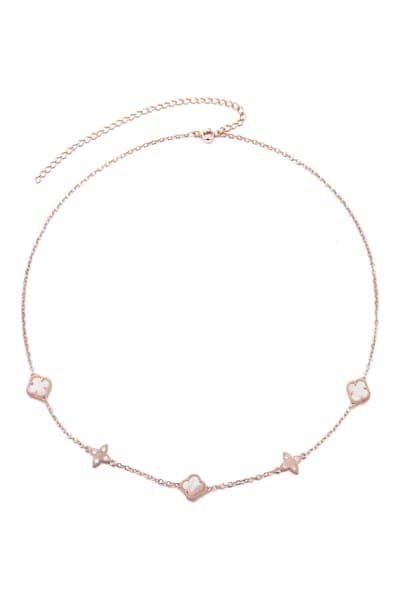 Adornia 14K Rose Gold Plated Mother-of-Pearl Clover Station Necklace 2