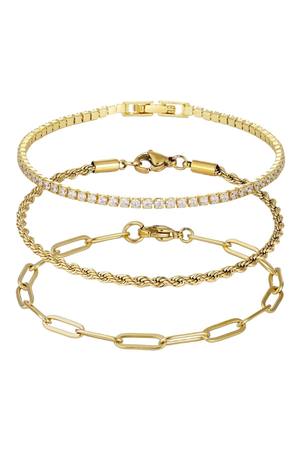Adornia Set of 3 Paper Clip Rope Chain Bracelets