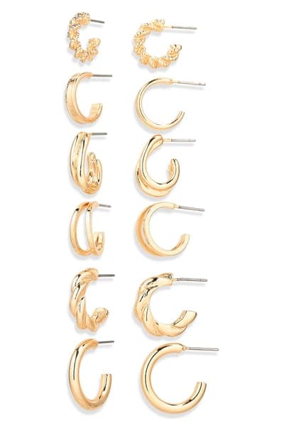 NORDSTROM RACK 6-Pair Twist Hoop Earrings Set 1