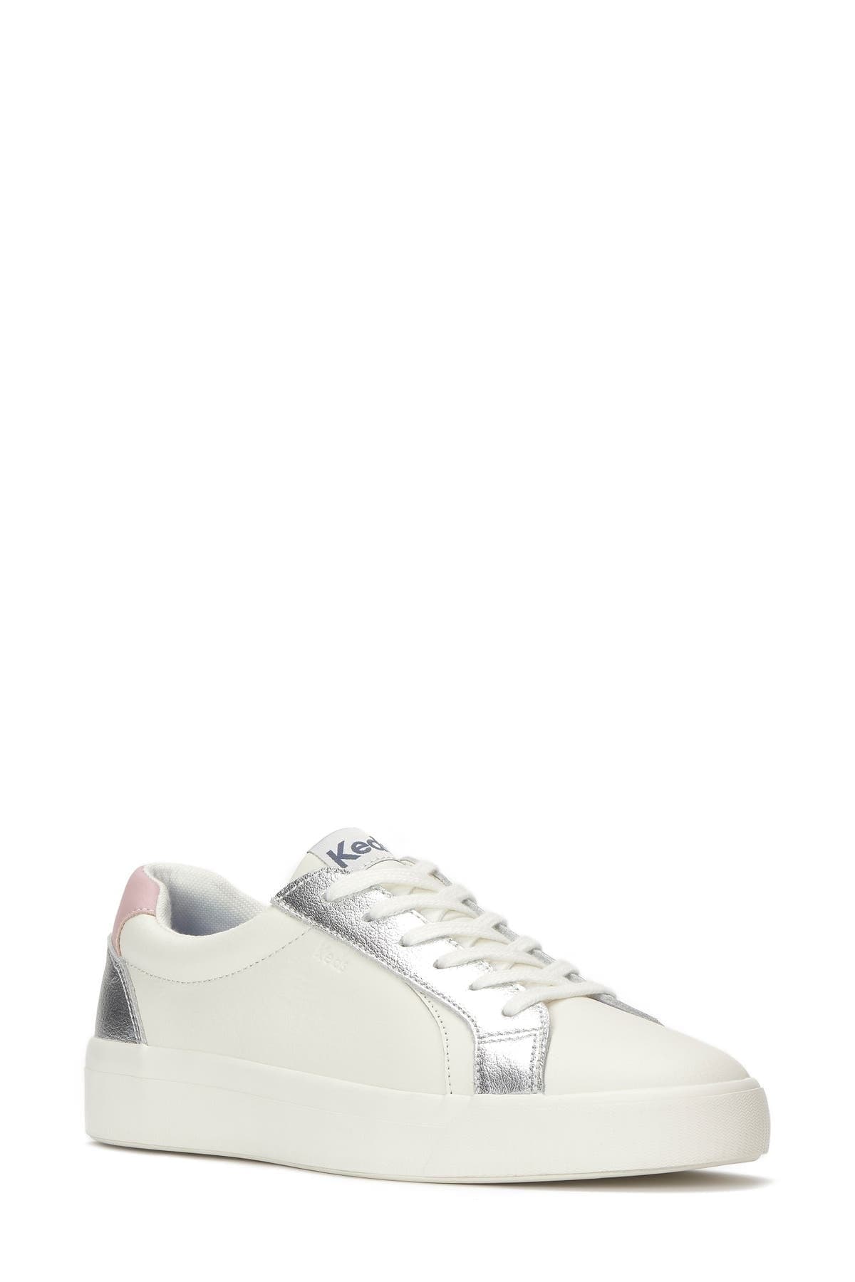Keds Pursuit Leather Sneaker — Snow White/ Silver