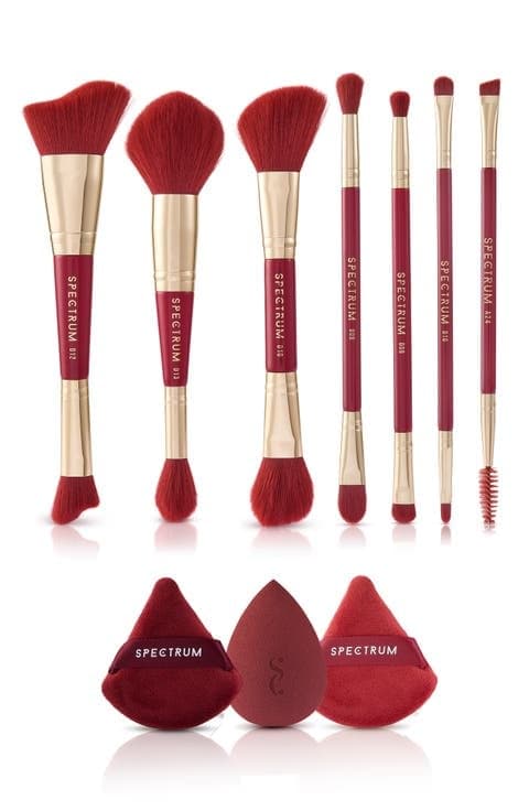 SPECTRUM Very Cherry 10-Piece Dual Ended Makeup Brush, Sponge & Puff Set $90 Value
